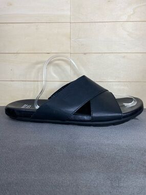Frye Co Rocco Slides Men's Size 13 Shoes Black Faux Leather Cross Strap Sandals